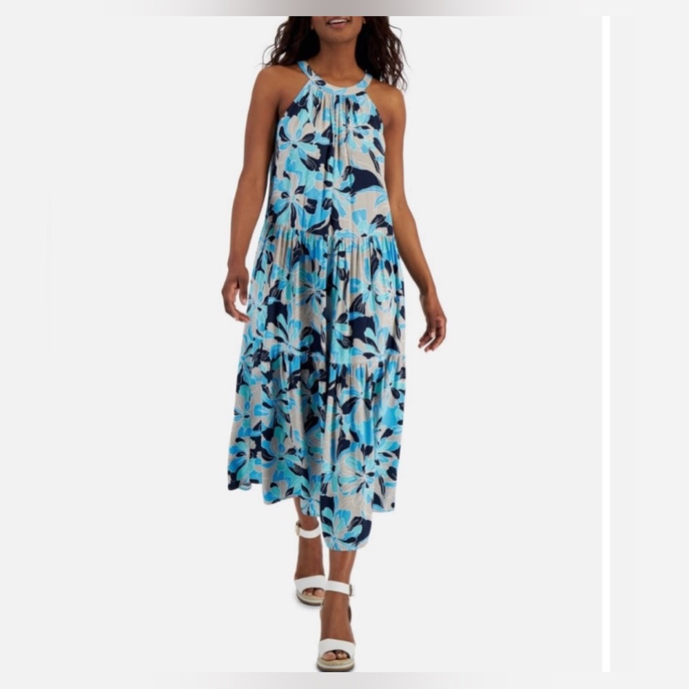 Tommy Hilfiger Women's Floral Print Halter Maxi Dress. - Picture 2 of 4